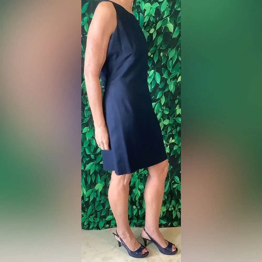 💼 LOFT Navy Silk Shift Dress – Boatneck, Sleeveless, Lined – Size 8
